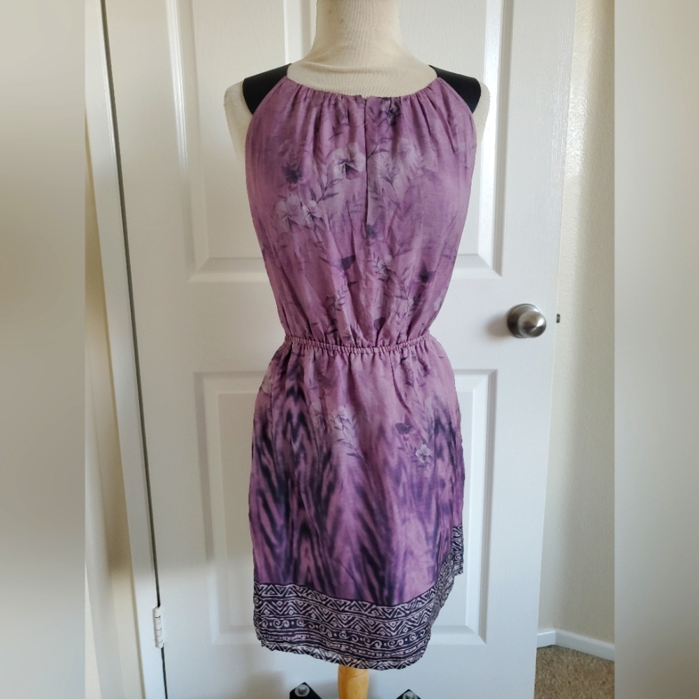Cynthia Vincent Whimsy Purple Butterfly Black Leather Sleeveless Dress Women's S